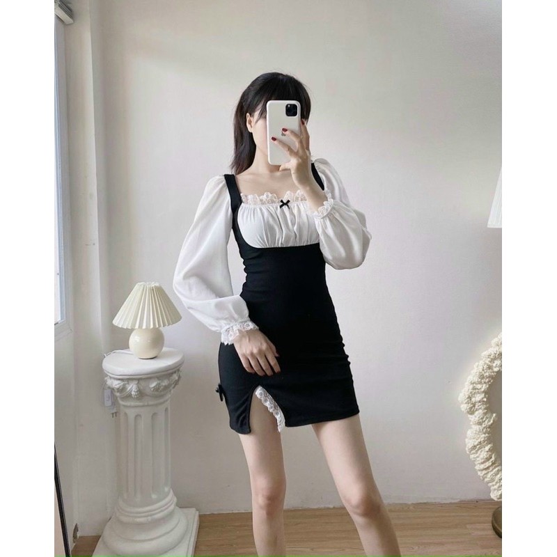 COCO BW DRESS - ĐẦM ĐEN PHỐI TRẮNG VIỀN REN