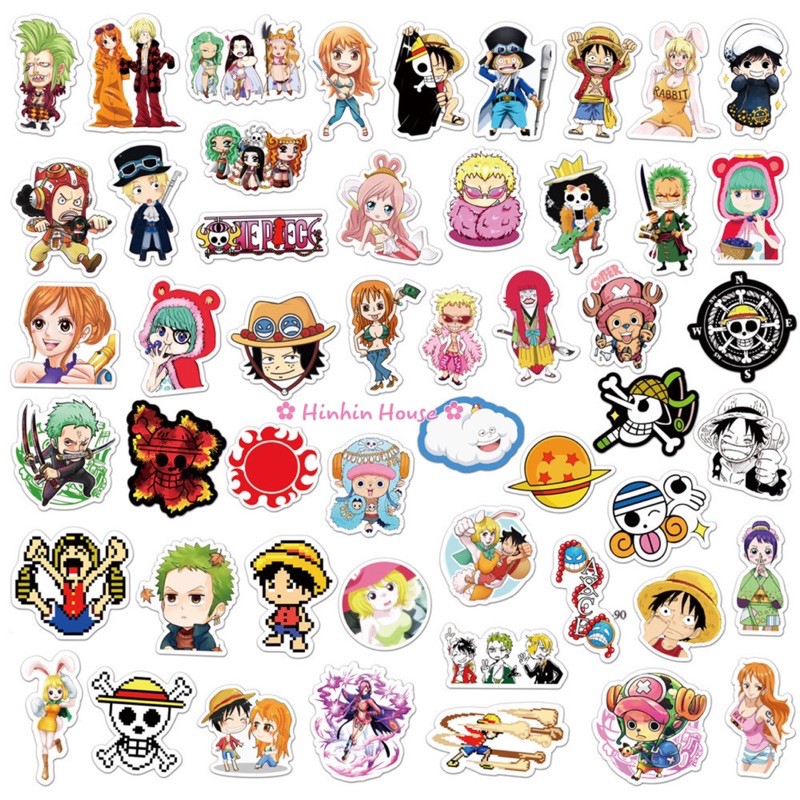 Set 50 Sticker PVC Chống Thấm Nước Chủ Đề Manga - Anime One Piece Dán Vali, Mũ Bảo Hiểm, Laptop, Guitar, Ô tô, Xe Máy,..