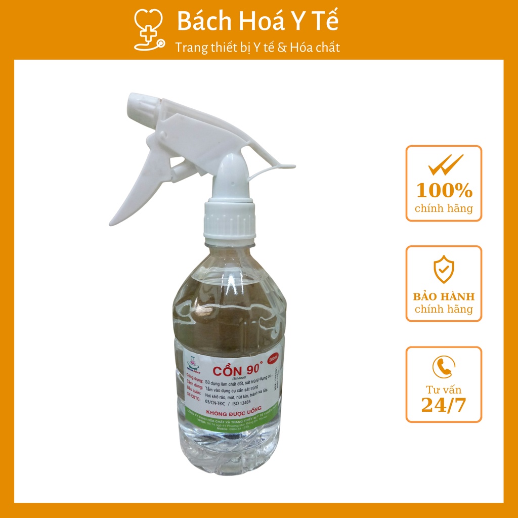 Cồn 90 độ có vòi xịt, Thuận Phát, chai 500ml, sát trùng vết thương, diệt khuẩn