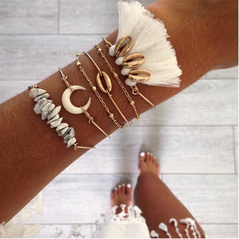 Bộ Vòng Tay Nhiều Mảnh Ngọc Lam Phong Cách Châu Âu