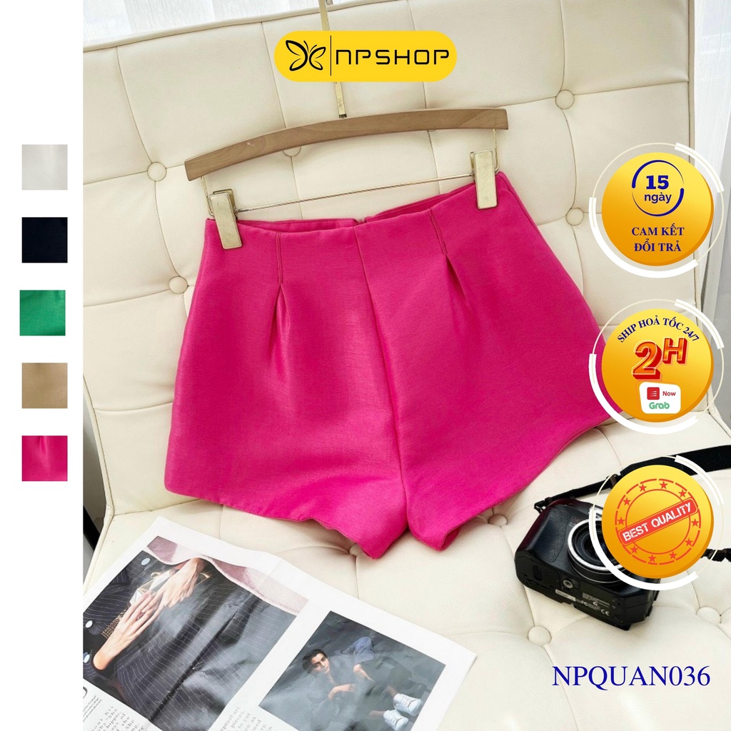 Quần đùi nữ cạp cao chất dày có lớp lót, quần short nữ dáng phồng 5 màu NPQUAN036