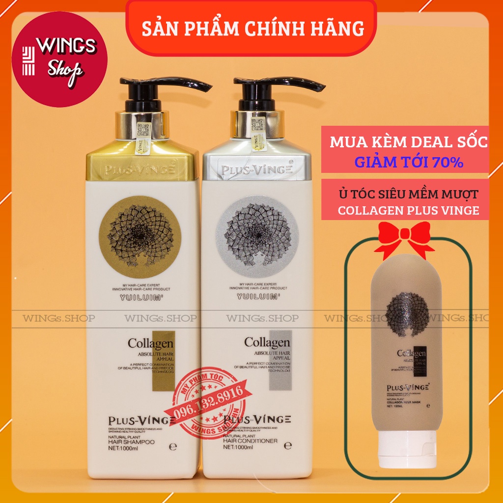 Cặp Dầu Gội Xả Collagen Vinge 1000ML| Ngăn Rụng Tóc,Giảm Rụng Tóc,Phục Hồi Tóc Hư Tổn | Hàng Chính Hãng Ý