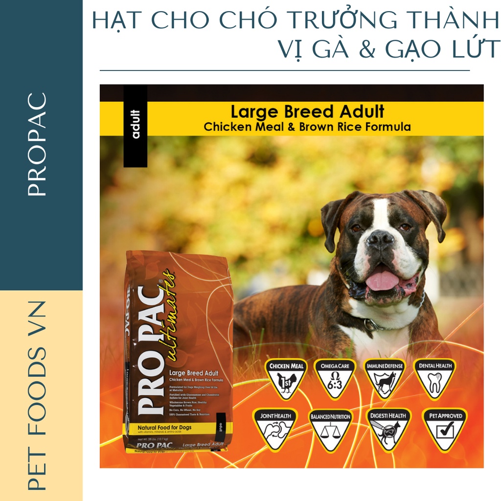 Hạt cho chó trưởng thành giống lớn PROPAC Large Breed Adult 12kg vị Gà &amp; Gạo Lứt