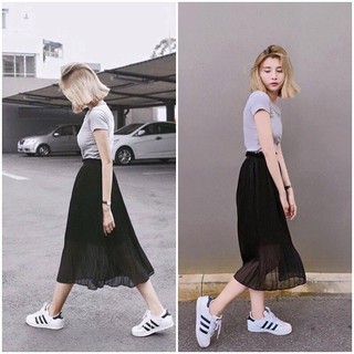 Chân váy xếp ly đen dài midi (Loại 1)