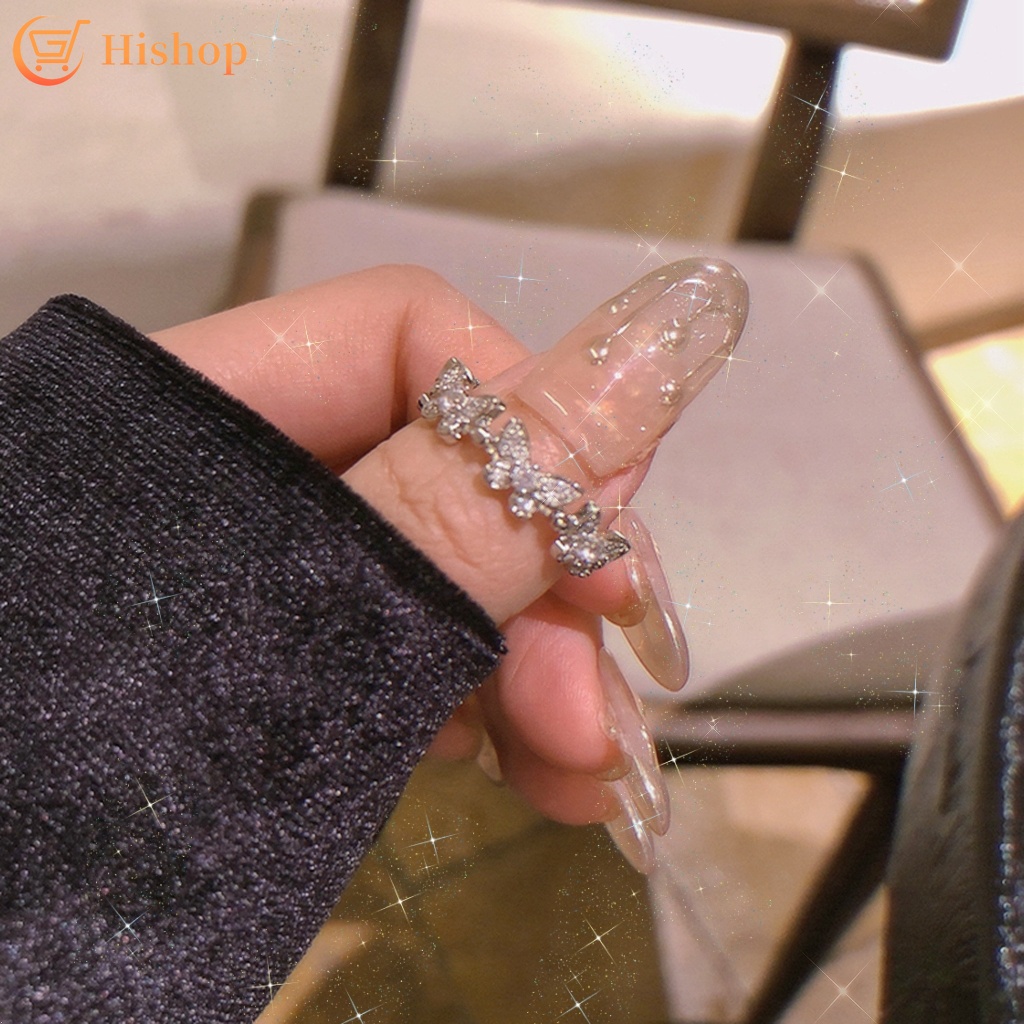 Nhẫn Mở Hình Bướm Đính Đá Pha Lê Thời Trang Thanh Lịch Dành Cho Nữ