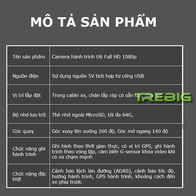 Camera hành trình ô tô U6 - camera hành trình có ADAS, GPS, cảnh báo va chạm - cắm cổng USB màn android - BH 1 năm | BigBuy360 - bigbuy360.vn