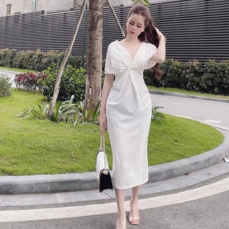 (Up New) Váy Đũi Cổ V Cánh Dơi Form Ôm Body Cực Xinh - 0439