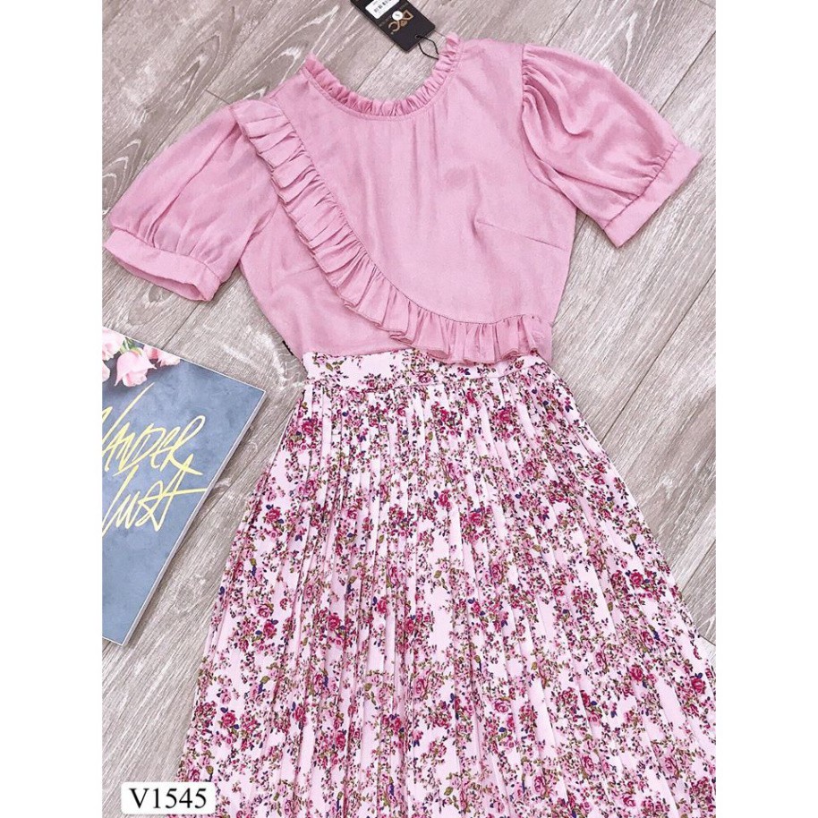 Váy hồng chân hoa dập li V1545 - Váy đầm đẹp dự tiệc DVC Fashion kèm ảnh thật