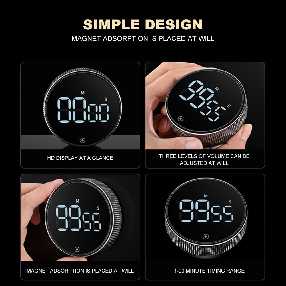 Đồng hồ hẹn giờ AUBESS kỹ thuật số màn hình Led từ tính/ báo thức/ đếm ngược xoay tự điều chỉnh cho nhà bếp nấu ăn