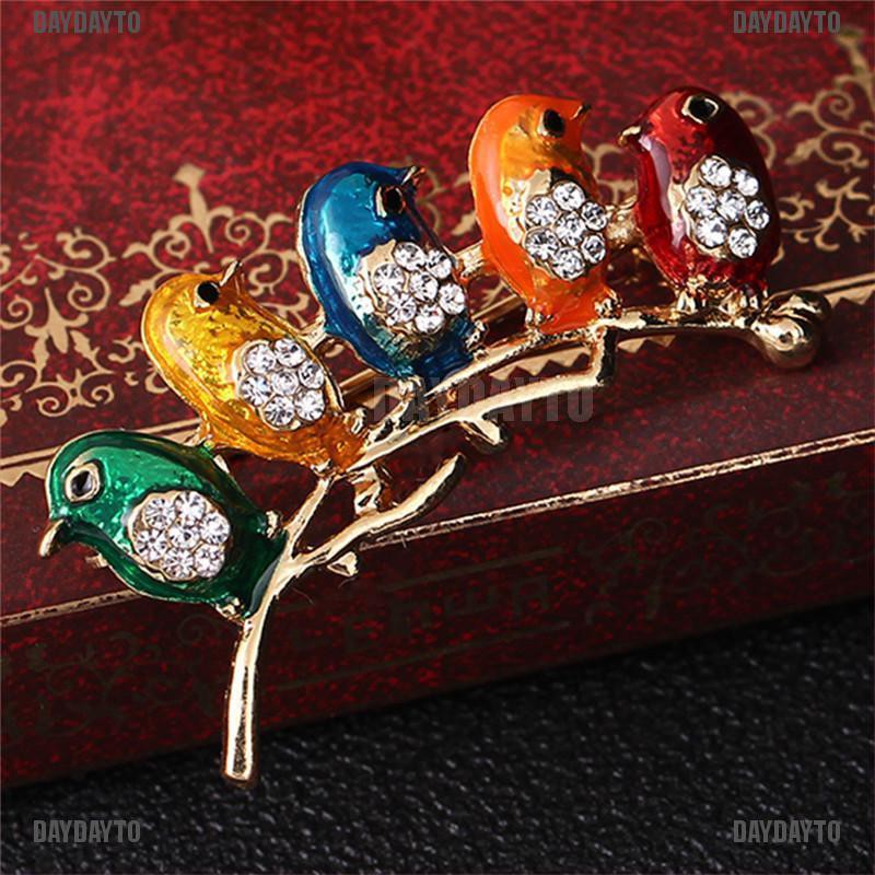 Trâm Cài Áo Hình Chim Năm Cánh Tráng Men Đính Đá Pha Lê