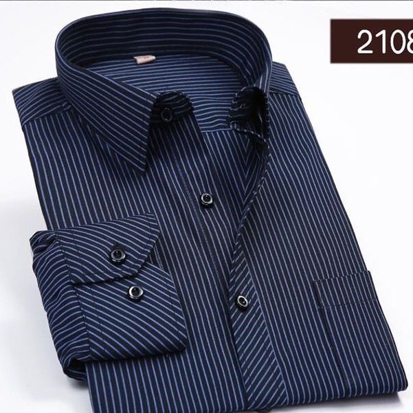 【Non-iron shirt】Men Formal Button Smart Casual Long Sleeve Slim Fit Suit Shirt Middle aged and old men's Cotton Long Sleeve Shirt business non iron father's loose father casual Stripe Shirt