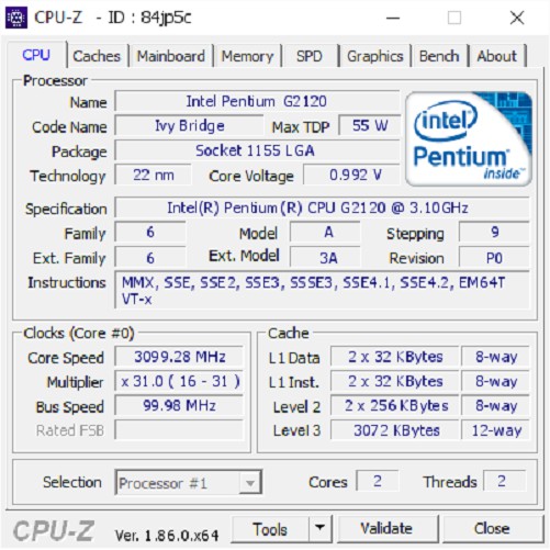 PU Intel Pentium G2120 3.1GHz / 3MB / HD Graphics / Socket 1155 | WebRaoVat - webraovat.net.vn