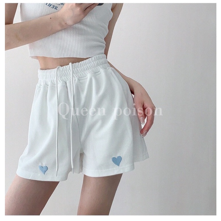 [SIÊU HÓT]Quần Đùi Ống Rộng Thêu Hình Trái Tim Xinh Xắn Cho Nữ | BigBuy360 - bigbuy360.vn