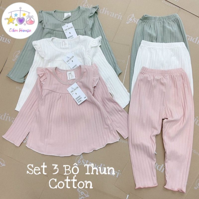 Set 3 Bộ Quần Áo Bé Gái Chất Thun Gân Siêu Đẹp