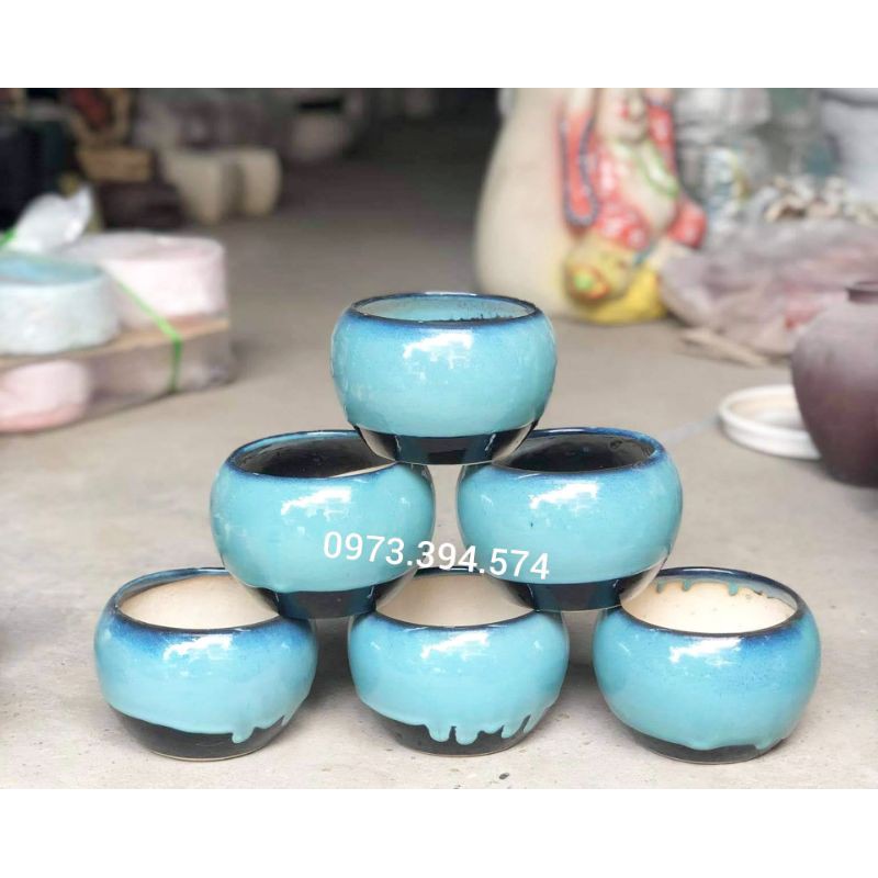 Chậu Trồng Cây Để Bàn, Cây Bon Size, Sen Đá, Xương Rồng (size 10cmx8cm)_ Loại Trong Men Chảy  Siêu Sang