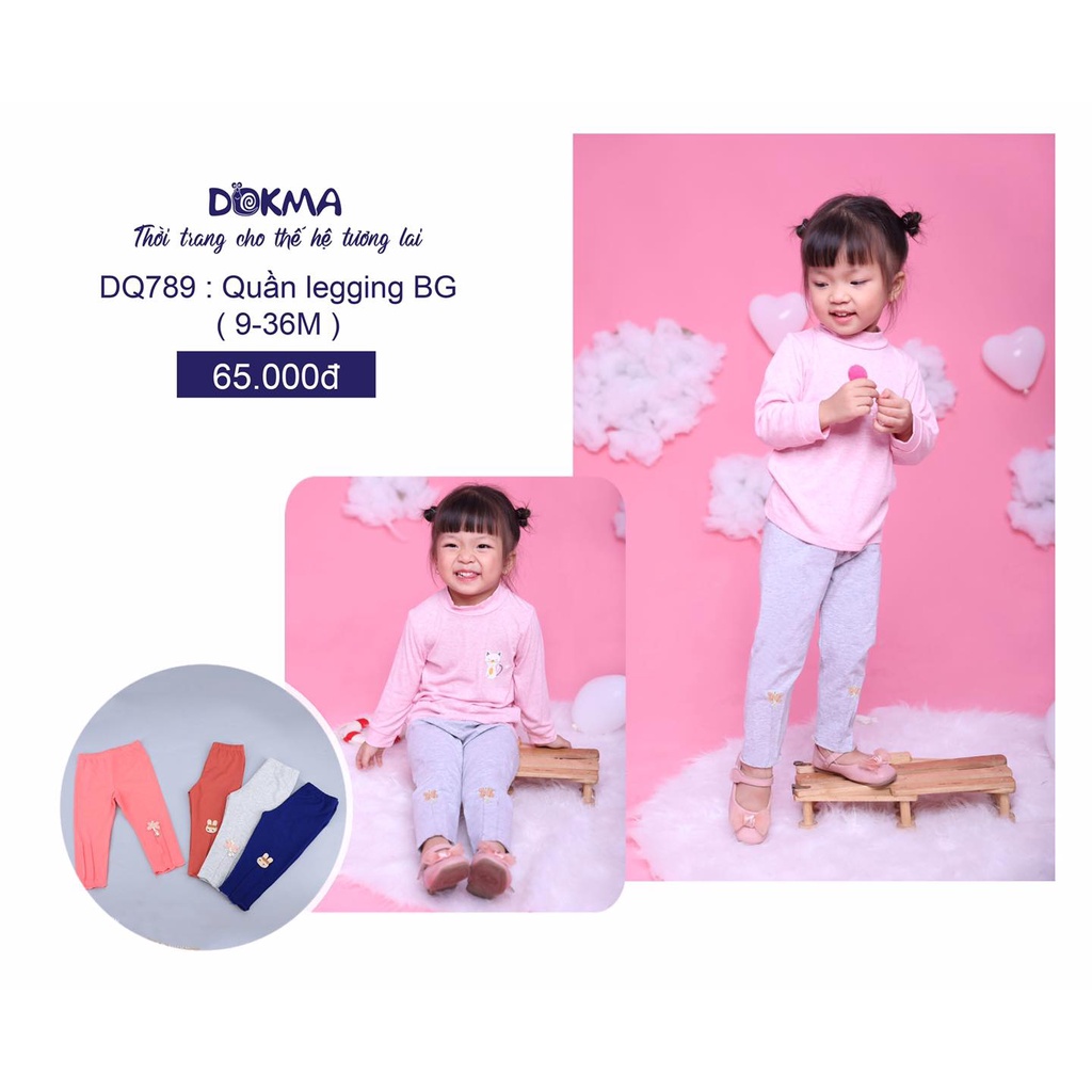 DQ789 Quần dài legging phối gân Dokma vải cotton mỏng cho bé gái (9-36M)