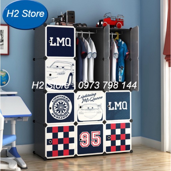 [SIÊU HOT] TỦ NHỰA LẮP GHÉP 12 Ô ĐEN CỬA OTO ĐỂ ĐỒ CHO BÉ ĐA NĂNG THÔNG MINH sâu 47cm