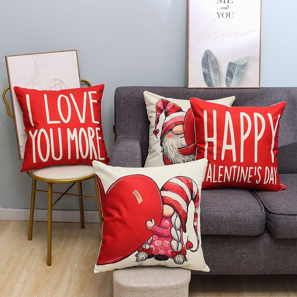 .Vỏ Gối Vuông Họa Tiết Trái Tim Trang Trí Chủ Đề Valentines
