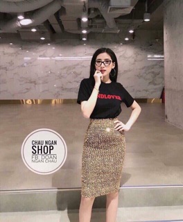 chân váy sequin nhũ lấp lánh