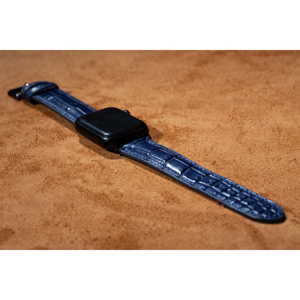 Dây đồng hồ da cá sấu basic handmade màu xanh navy