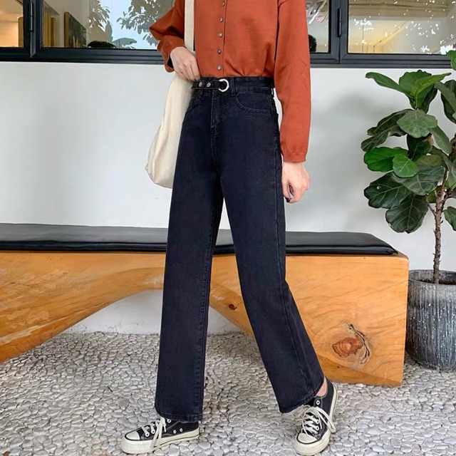 Xanh nhạt, L + Đen, M (sẵn) | Quần jeans ulzzang dáng suông MS1031 | BigBuy360 - bigbuy360.vn