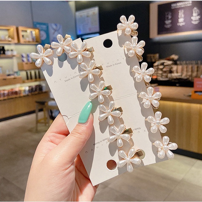Kẹp Tóc Hình Hoa Đính Ngọc Trai Xinh Xắn Cho Bé Gái