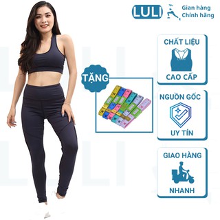 Quần áo tập gym nữ đen phối tím than