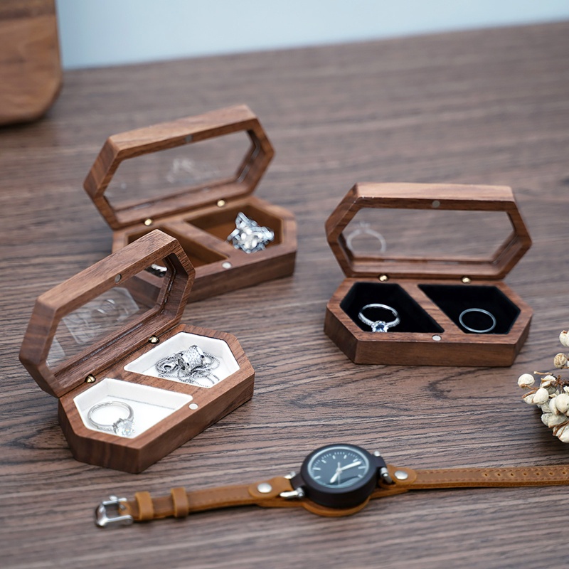Hộp Đựng Nhẫn Bằng Gỗ Óc Chó Độc Đáo Tiện Dụng Mang Theo Du Lịch