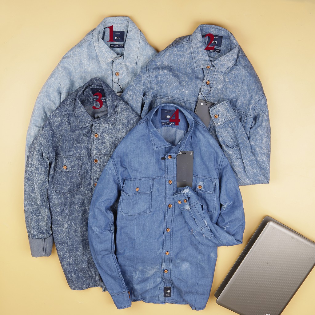 Sơ mi denim zara 1975 vải giặt ảnh thất