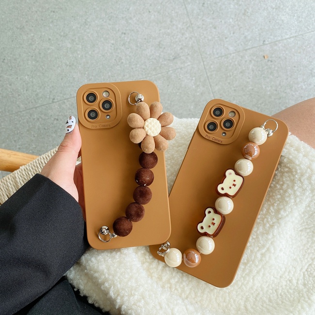 Huawei Nova 7 SE Mate 30 P40 P30 Y9S Xiaomi Mi 11 10T Lite Pro Redmi note 9T 10 5G Silicon Soft Case with Bear Flower Chain Cover