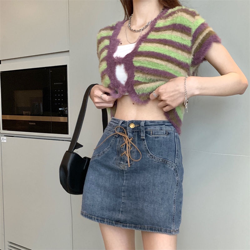 COZOKC COZOK Quần jean giả váy COZOK dáng ôm buộc dây dễ phối đồ kiểu dáng thời trang