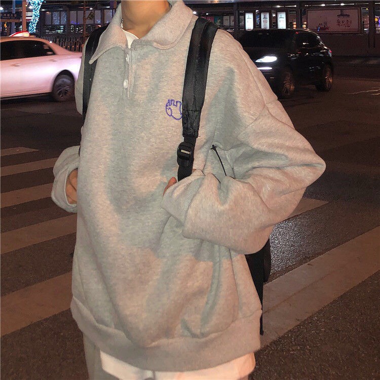 Set áo nỉ tay bồng cổ polo con voi kèm quần ống rộng/ Bộ nỉ nữ form rộng unisex mặc thu đông trẻ trung_kudoshop | BigBuy360 - bigbuy360.vn