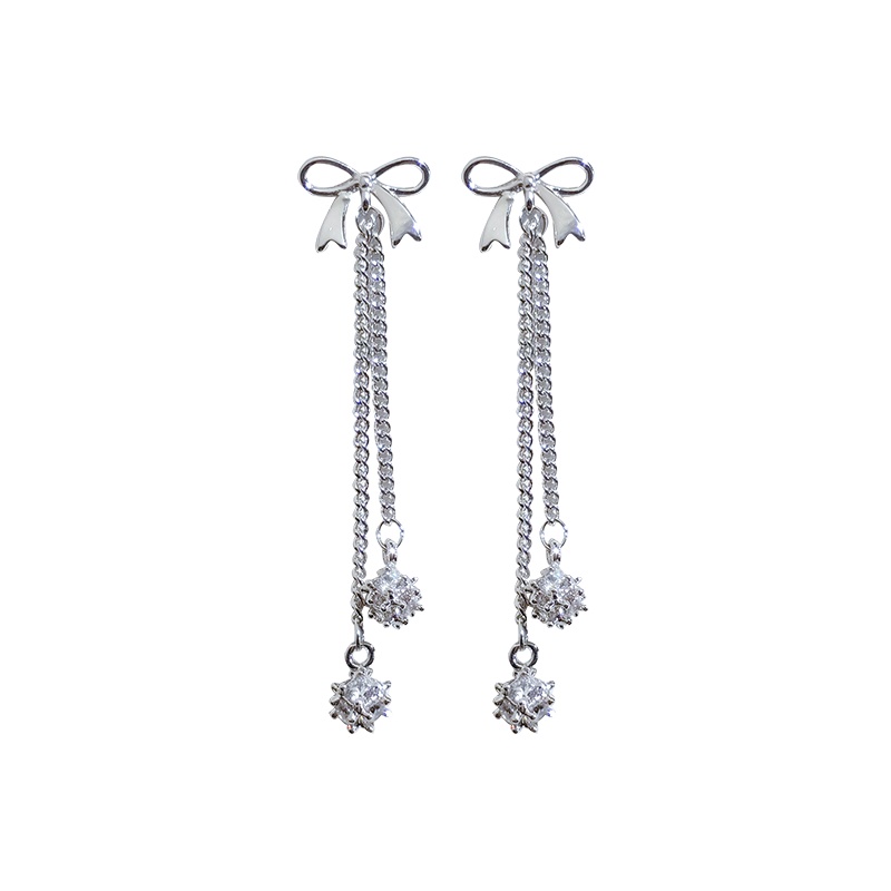 Khuyên tai JIUDUOLAN dáng dài đính nơ ruy băng dài đính đá zircon thanh lịch cho nữ