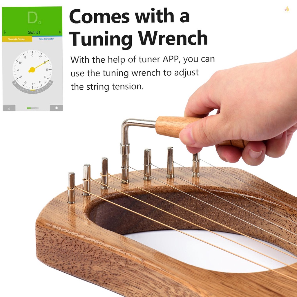 Set 7 Dây Đàn Lyre Harp Cổ Điển Kèm Túi Đựng/Dụng Cụ Cờ Lê/ Khăn Lau/Khăn Lau