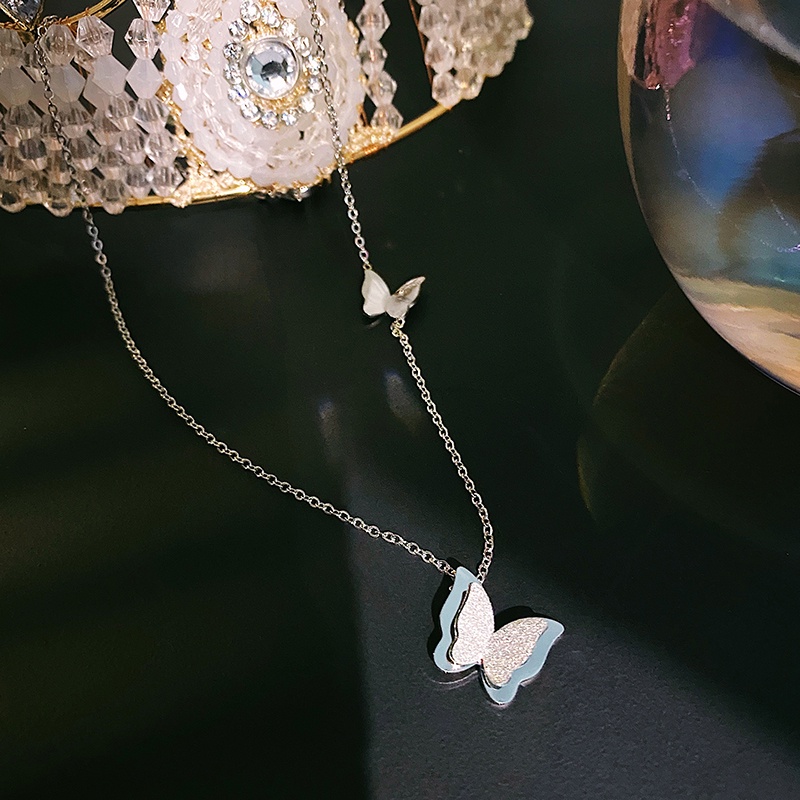 Dây Chuyền Thép Titan Mặt Hình Bướm Phong Cách Hàn Quốc Thanh Lịch Cho Nữ