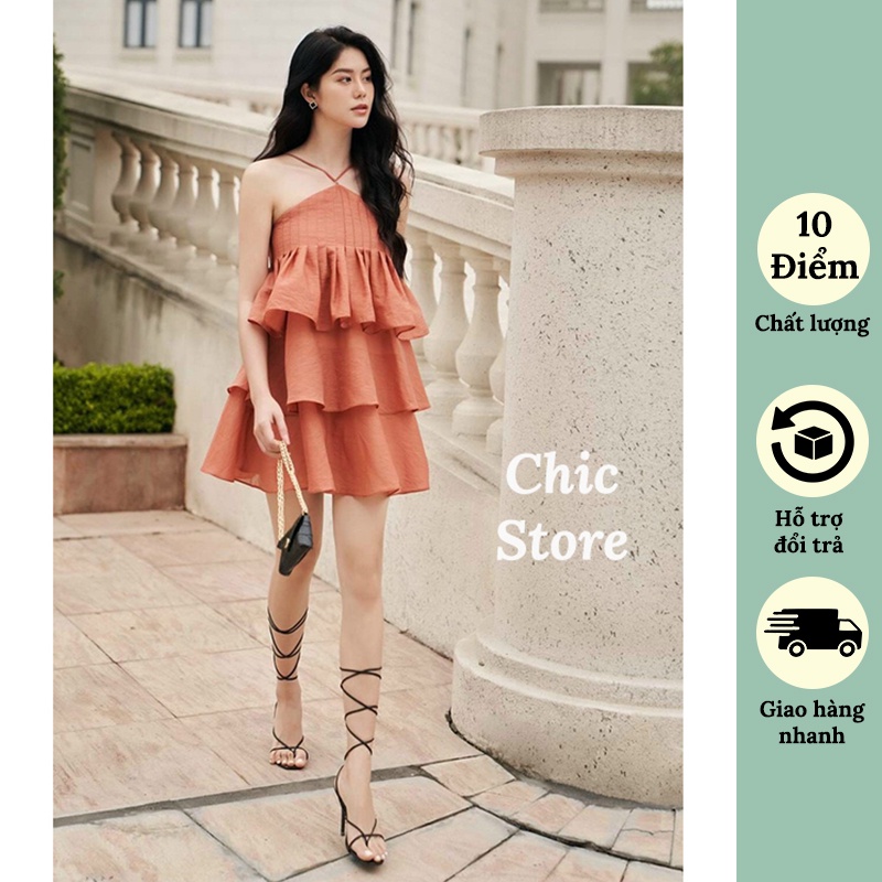 Đầm maxi 2 dây đi biển xếp tầng vintage, mặc đi biển mùa hè, đi tiệc Chic.Store