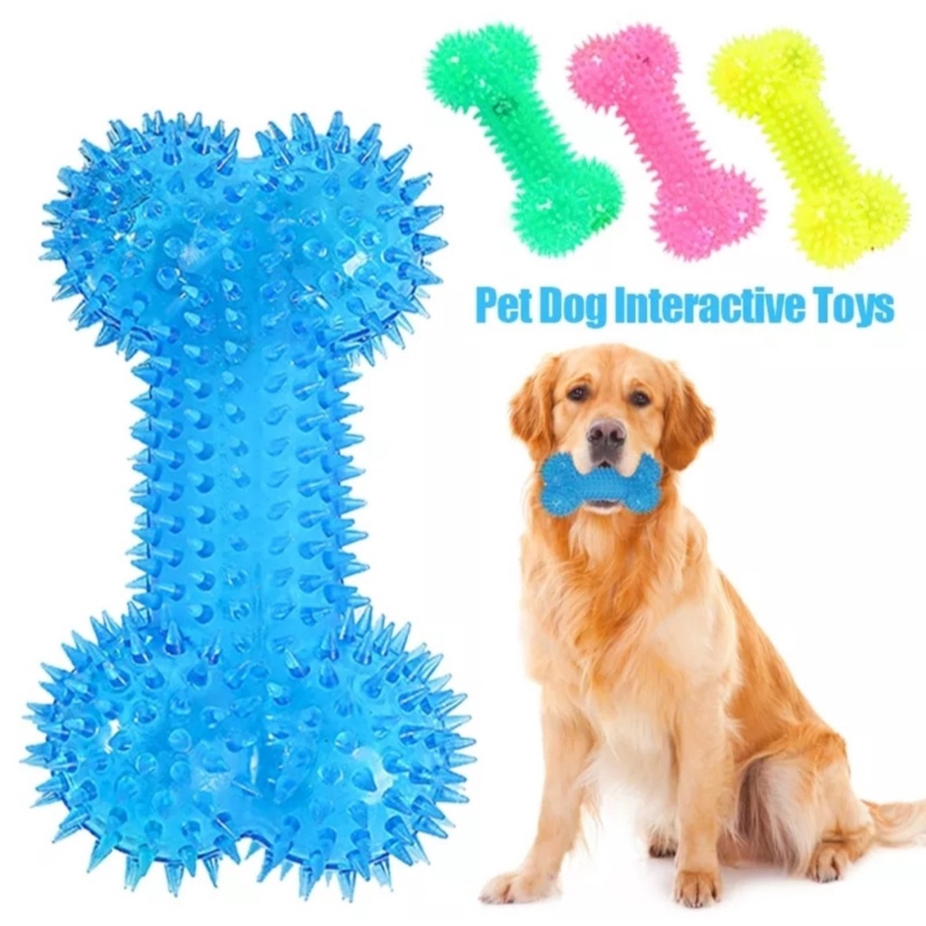 Đồ chơi chó mèo hình xương silicon - Đồ chơi gặm cho chó mèo hình xương tạ gai có kèn kêu