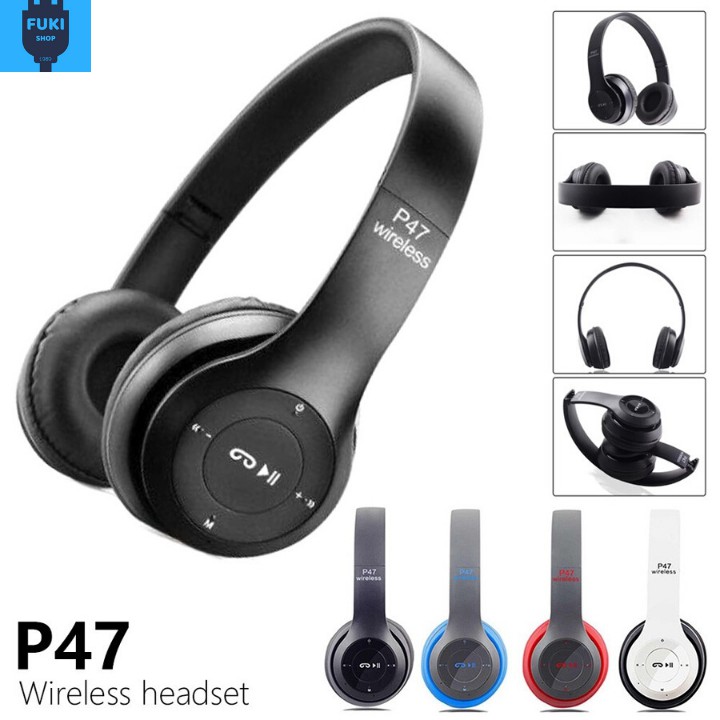 Tai nghe bluetooth P47 chụp tai không dây có khe cắm thẻ nhớ, âm thanh sống động