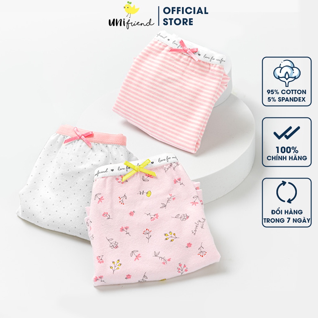 Set quần chip đùi cotton spandex cho bé gái Unifriend Hàn Quốc, Size 9-40kg