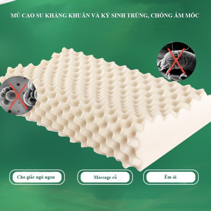 Gối cao su non thiên nhiên, chống mỏi cổ, độ đàn hồi cao, kháng khuẩn và ký sinh trùng