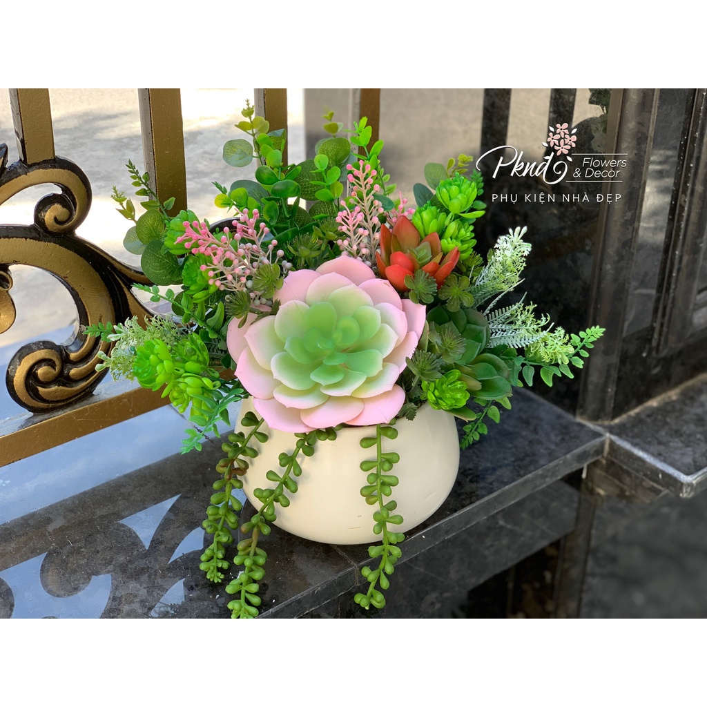 Chậu hoa giả sen đá chất cao su non decor đẹp PKND FLOWERS &amp; DECOR