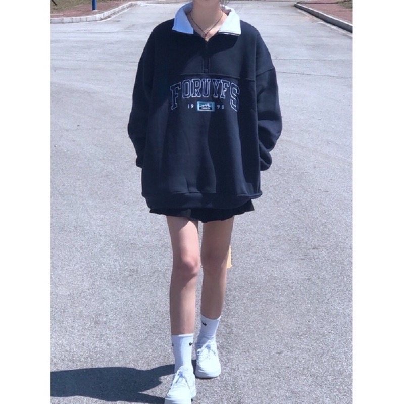 Áo POLO nỉ bông màu xanh than phong cách Hàn Quốc | BigBuy360 - bigbuy360.vn