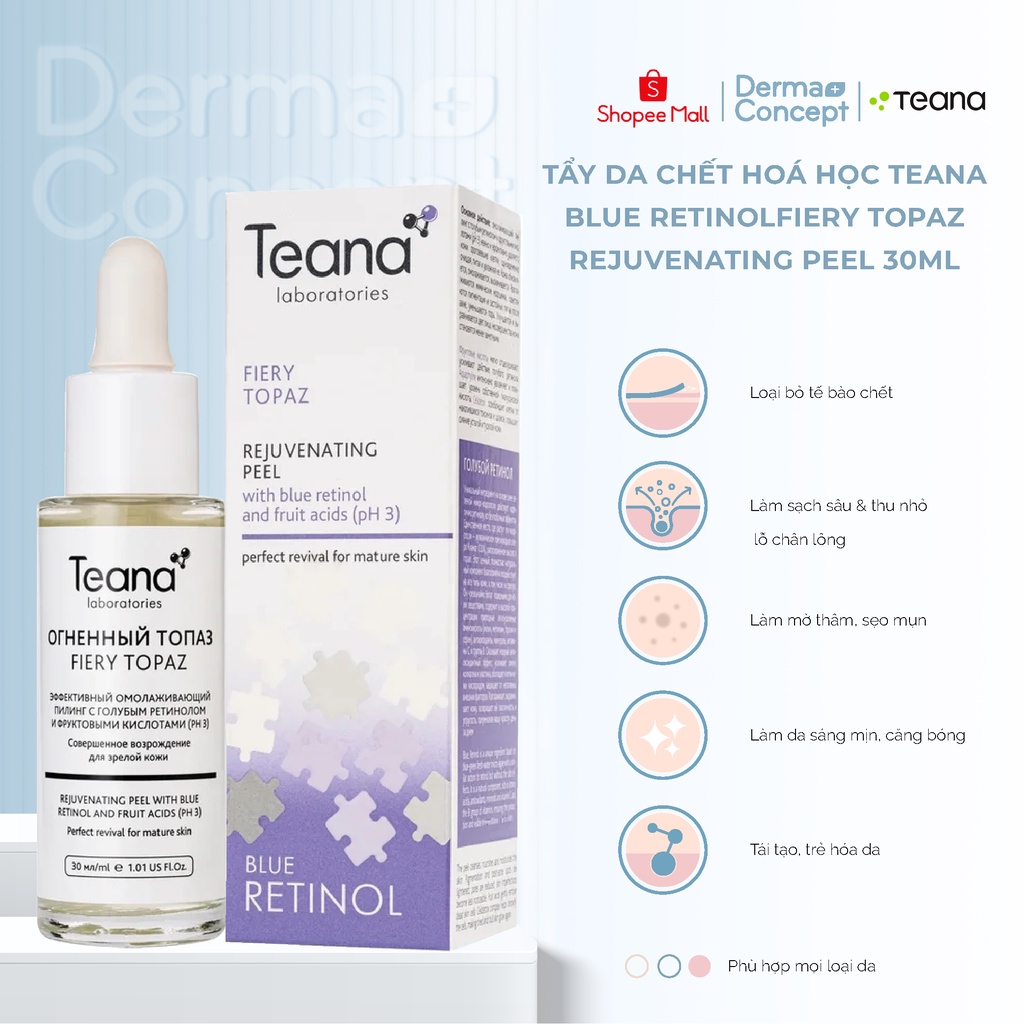 Tinh chất thay da sinh học TEANA FIERY TOPAZ Rejuvenating peel với Blue retinol và axit trái cây