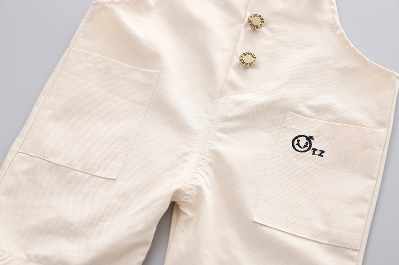 Set Đồ Mùa Hè 2 Món Gồm Áo Tay Cộc In Họa Tiết Mặt Cười + Quần Có Dây Đeo Cho Bé Trai / Bé Gái Mới