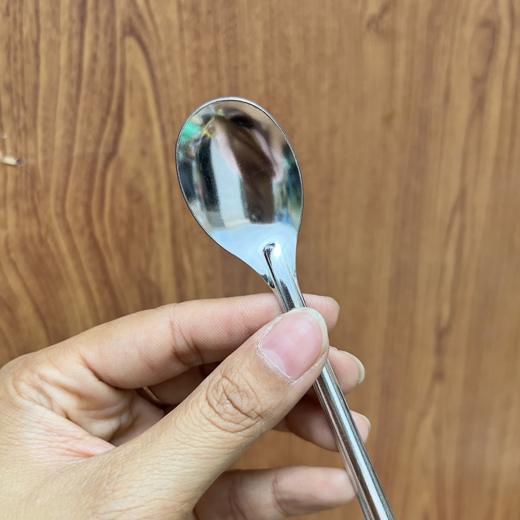 Thìa inox cán dài cho bé ăn dặm, Thìa muỗng sinh tố cà phê inox cán dài - E91