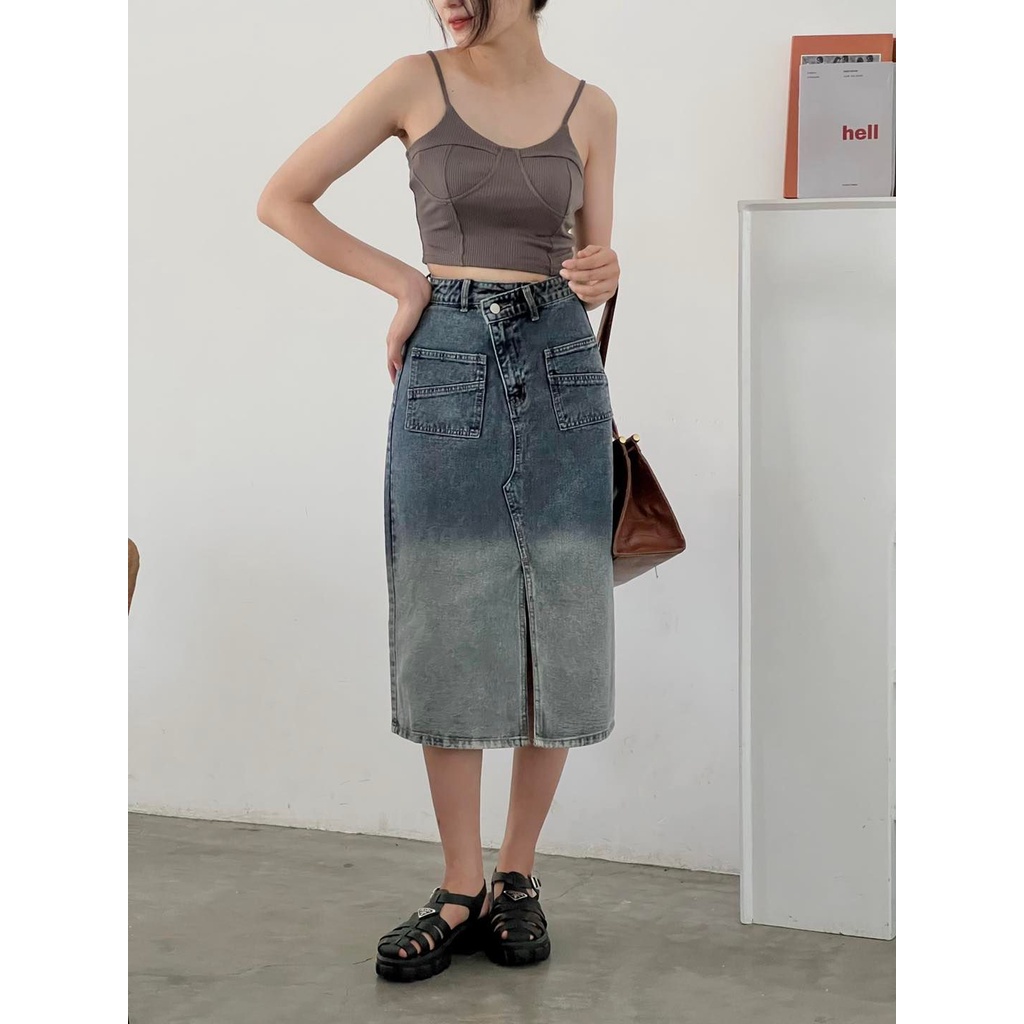 Áo 2 dây thun nữ cúp ngực thời trang GAGO màu xám tro GA4056