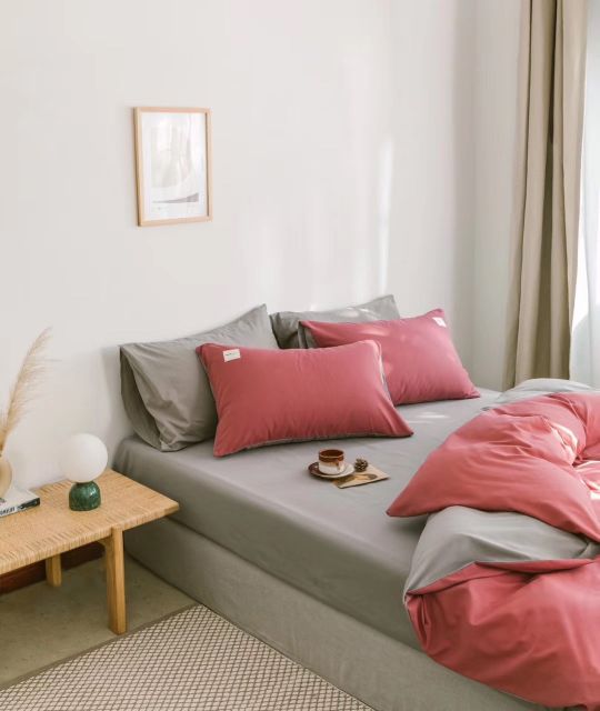 Bộ Chăn Ga Gối Cotton Tici Đũi Cao Cấp Hồng Đậm