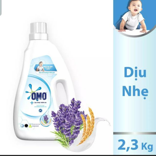 Nước giặt OMO Dịu nhẹ cho da Hương hoa oải hương &amp; sữa gạo Chai 2,3kg