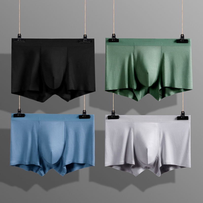 Quần lót boxer modal co giãn không đường may thoáng khí kháng khuẩn màu trơn size lớn dành cho nam