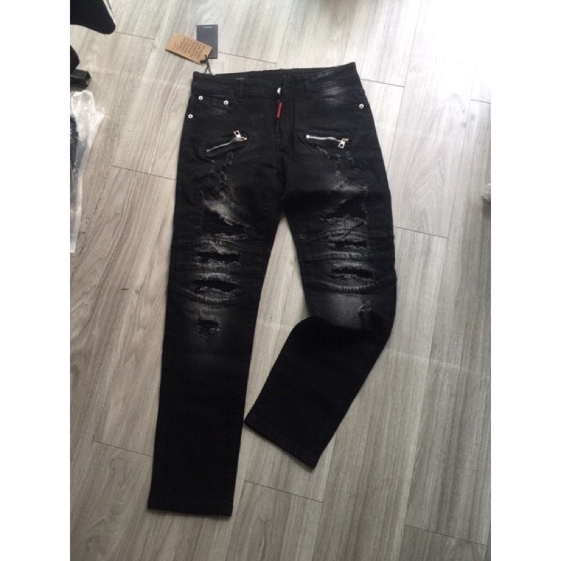 Quần bò nam Amiri 2 khoá vá da - Quần jean nam  rách vá da siêu chất - Bee Shop | BigBuy360 - bigbuy360.vn